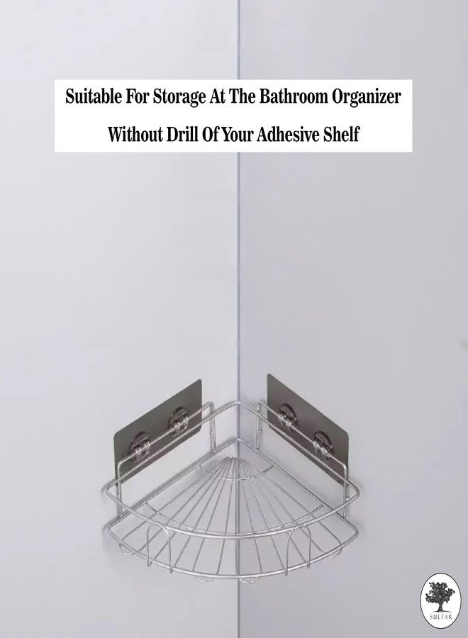 الكبريت منظم حمام سلفار بدون حفر، رف زاوية للحمام، حامل لاصق لرف زاوية الحمام، حامل شامبو، رف حمام متعدد الأغراض (فضي) - Image 5